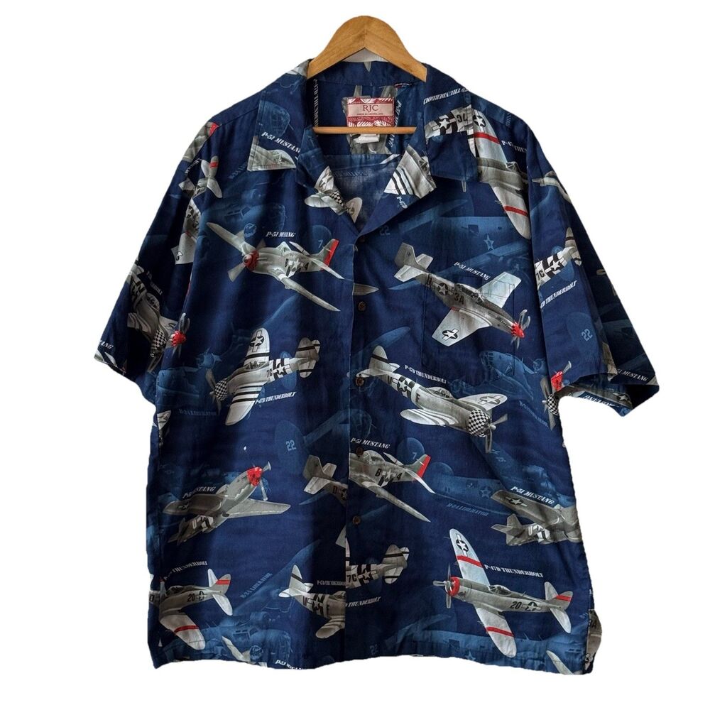 Vintage Y2K RJC Hawaii WWII Aircraft Hawaiian Shirt 3X 100% cotton Made in USA